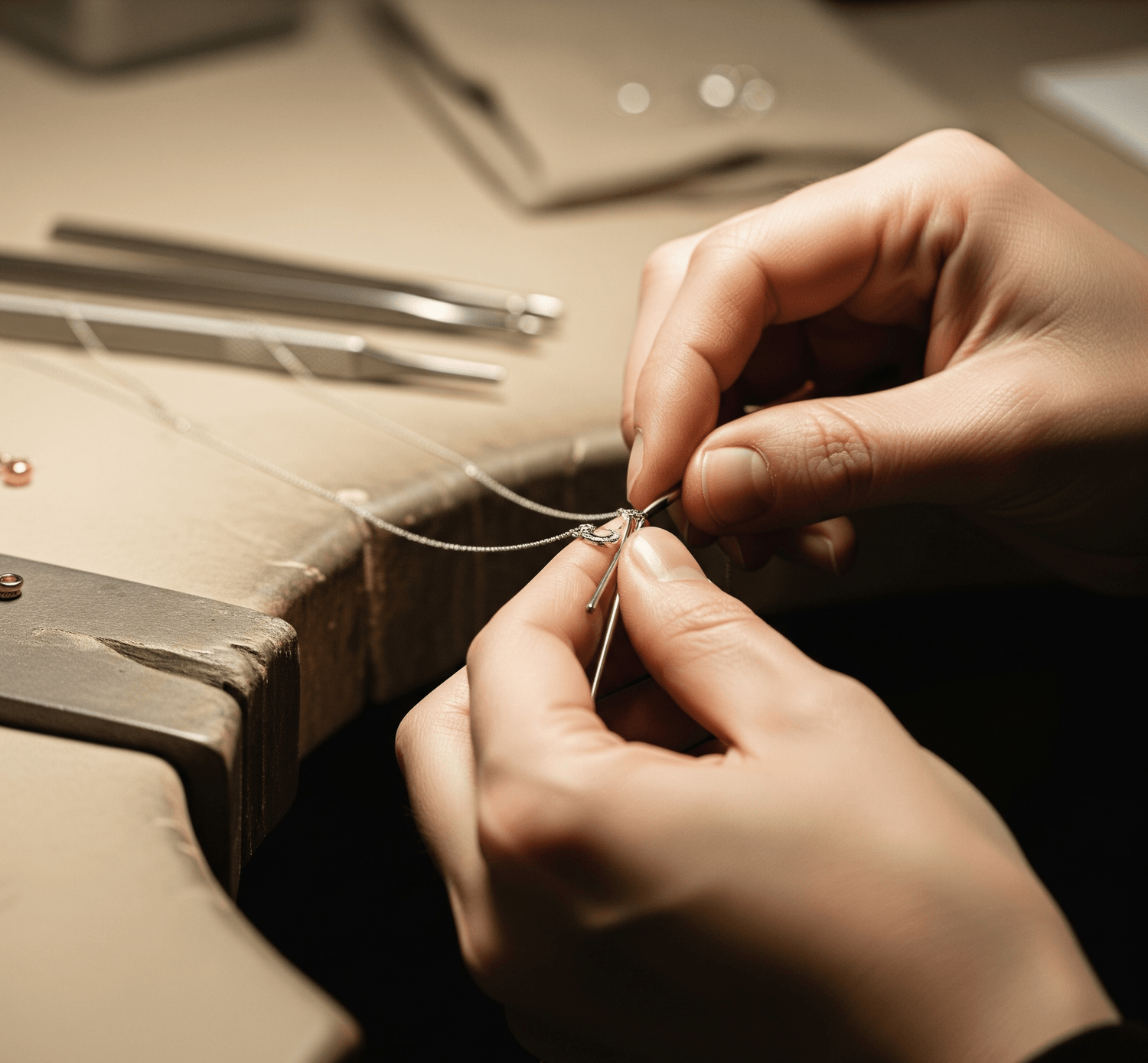 Handgefertigter Schmuck von Cielo Crest | Juwelier bei der filigranen Arbeit