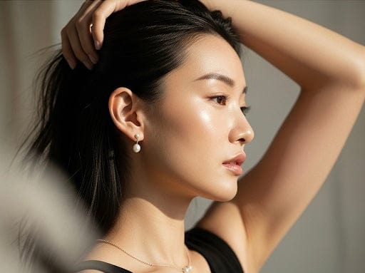 Elegante Frau trägt personalisierten Schmuck von Cielo Crest | Handgefertigte Halsketten & Ringe